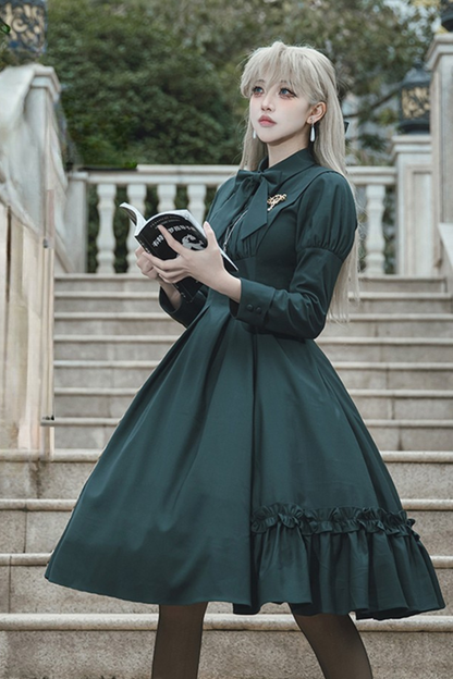 【12月9日予約締切】エレガントロングスリーブフリルリボンドレス