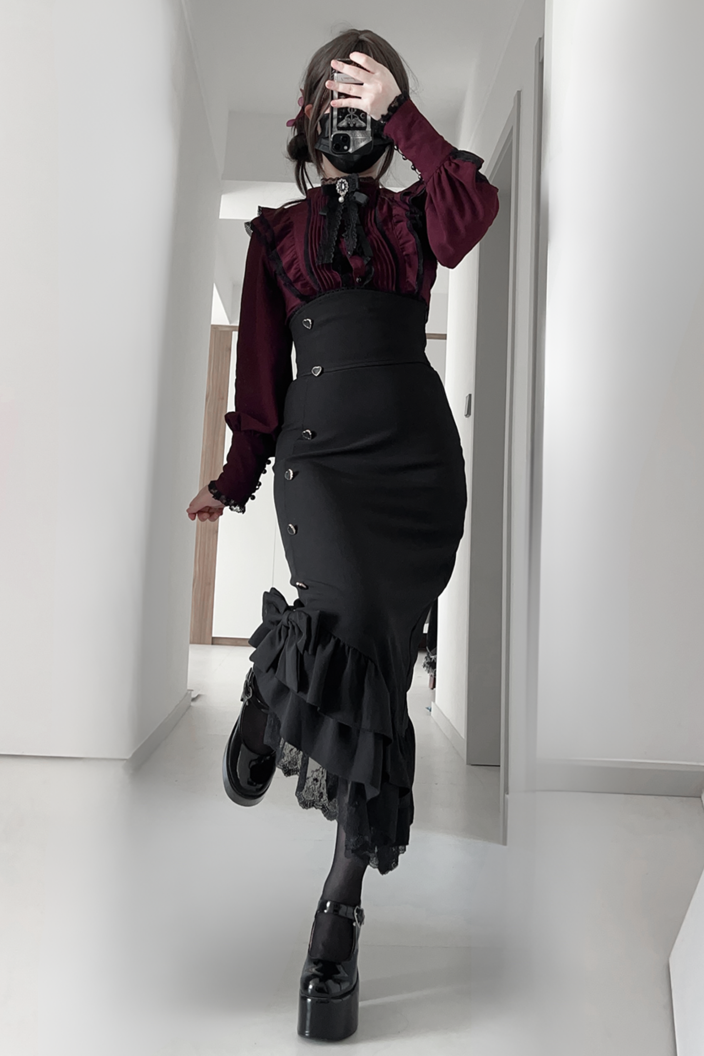 【数量限定】Heartbeat Love Songクリアエレガントリボンシャツ＋フィッシュテールスカートセット