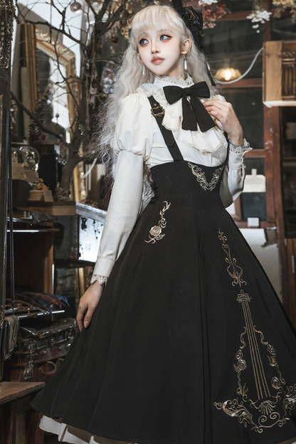 【予約商品】ゴシックダークサスペンダーロングドレス+シャツ+ジャケット