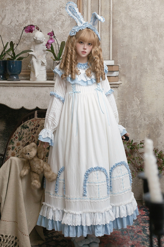 ラビットツインブルーロリータドレス+ラビットヘアバンド