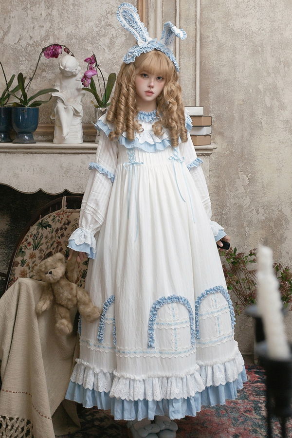 ラビットツインブルーロリータドレス+ラビットヘアバンド