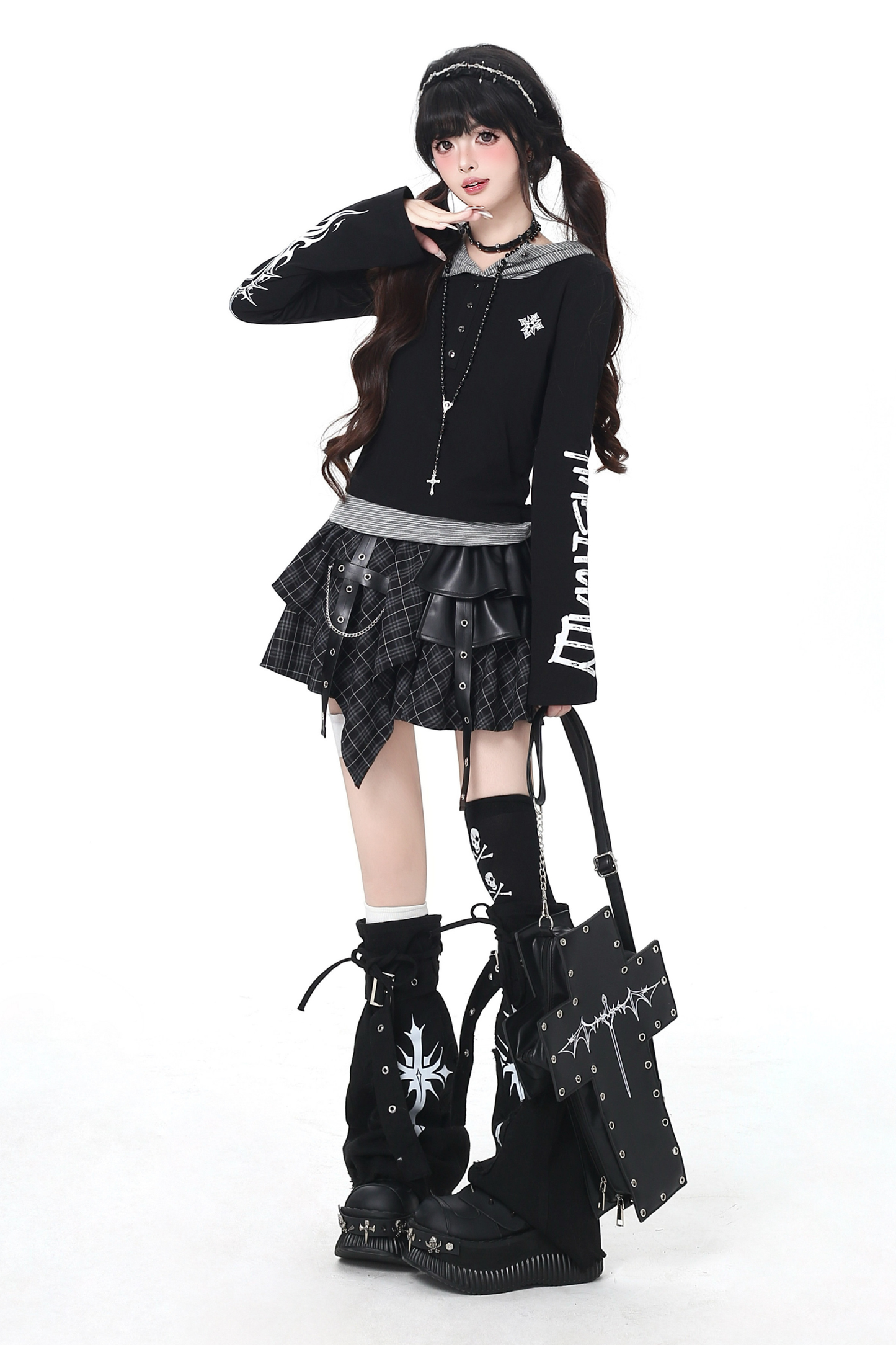 ゴシックアームデザインフードトップス