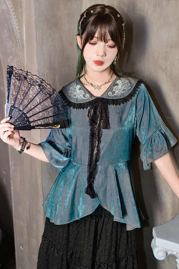 Chinese-Style Doll Collar Lace Blouse