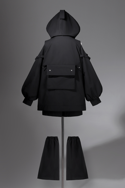 ダークフードジャケット+ショートパンツ+レッグカバー