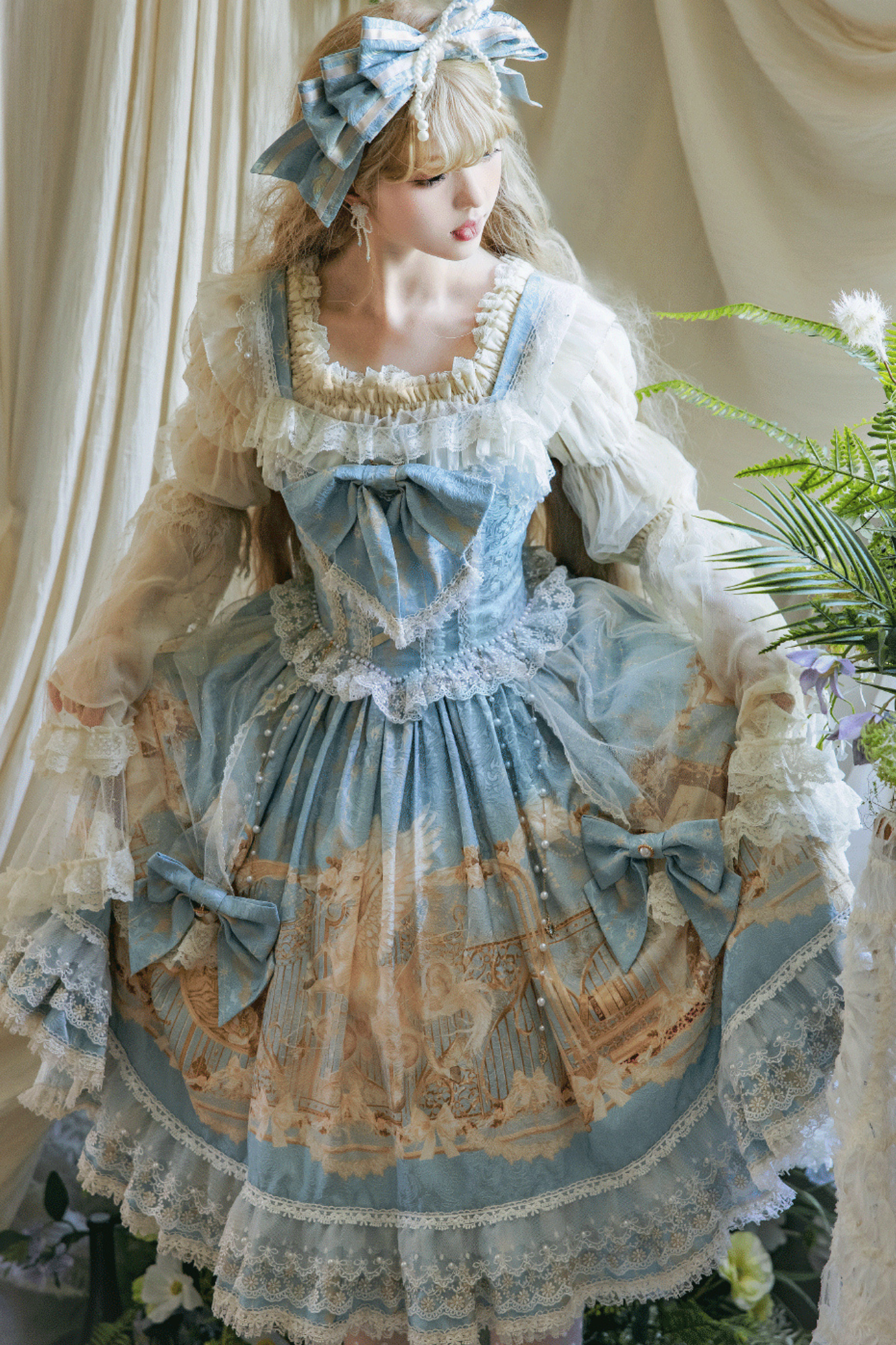 ユニコーンクラシカルプリンセスジャンパースカート+トップス+ボンネット+カチューシャ