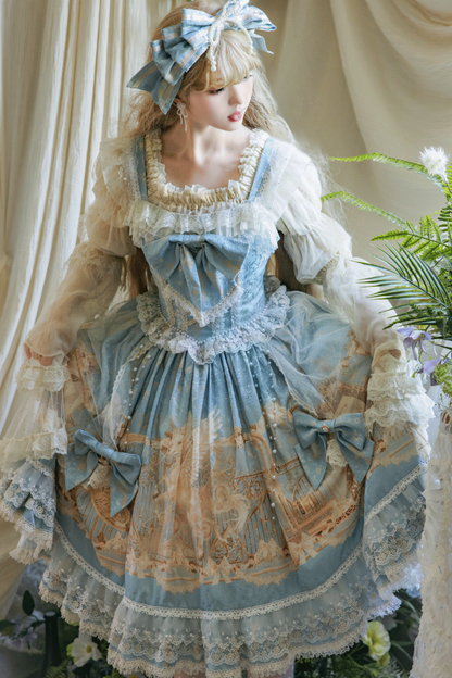 ユニコーンクラシカルプリンセスジャンパースカート+トップス+ボンネット+カチューシャ