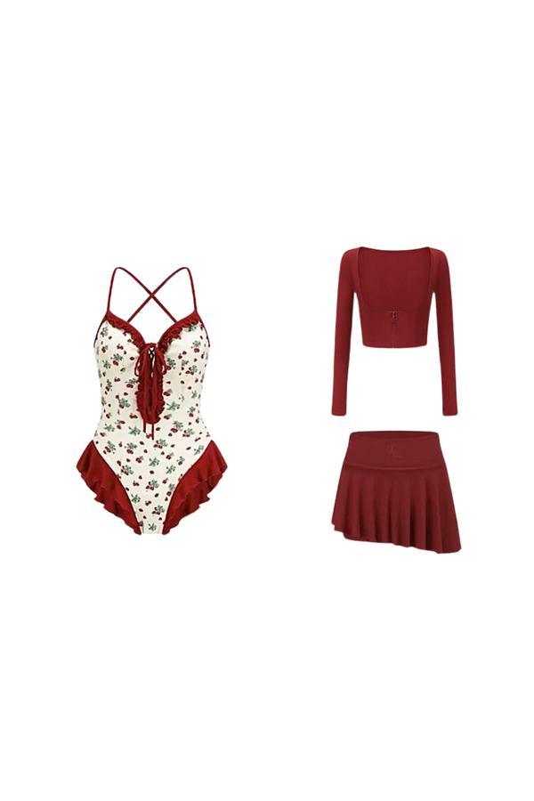 Retro Dress + Asymmetrical Skirt + Slim Jacket Swimsuit