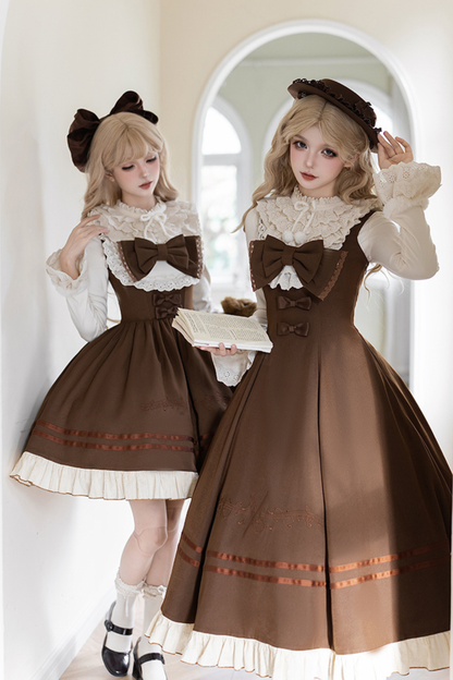 ツインフリルドールジャンパースカート+トップス+リボン+ハット