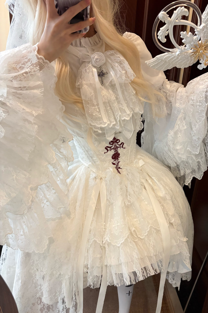 【Vorbestellung bis 18. März】 Dark Kawaii Gothic Lolita Rock + Shirt + Haarband + Hut + Ärmel