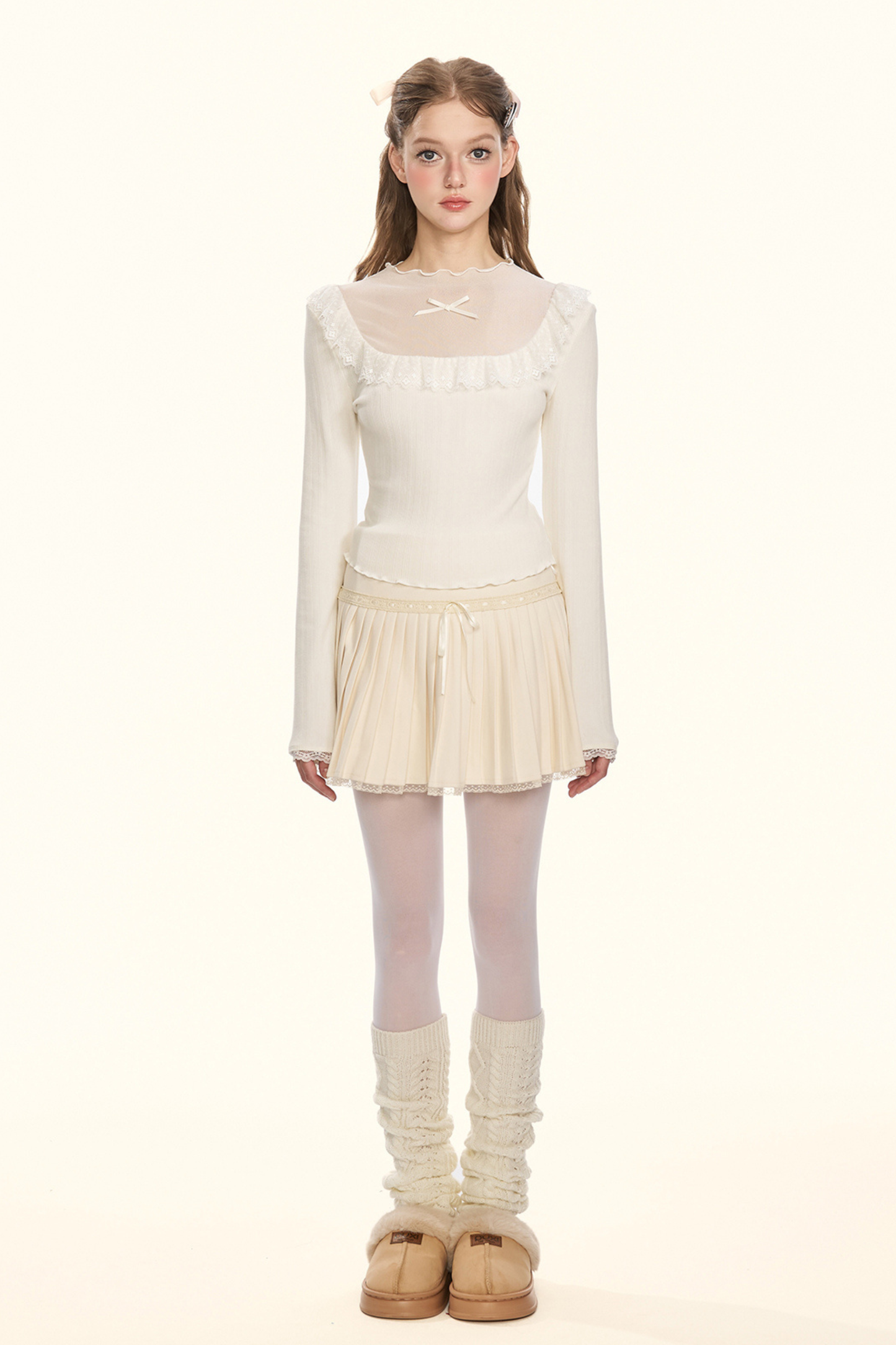 シアーリボンドールカラータイトトップス