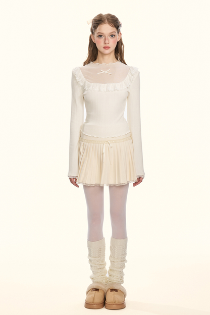 シアーリボンドールカラータイトトップス