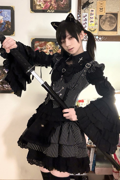 エンジェルストライプクロスベスト+トップス+スカート