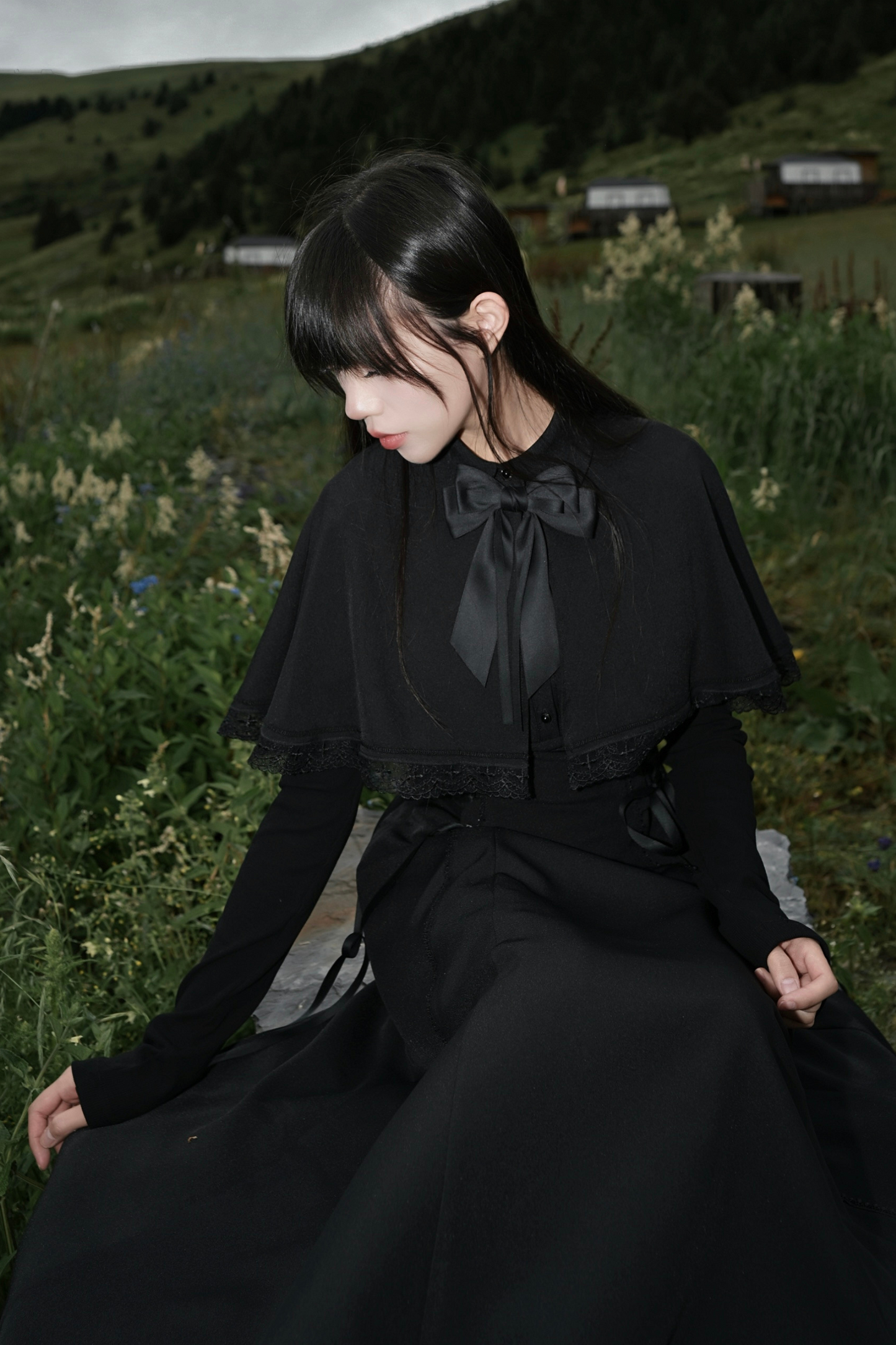 French cape dark dress