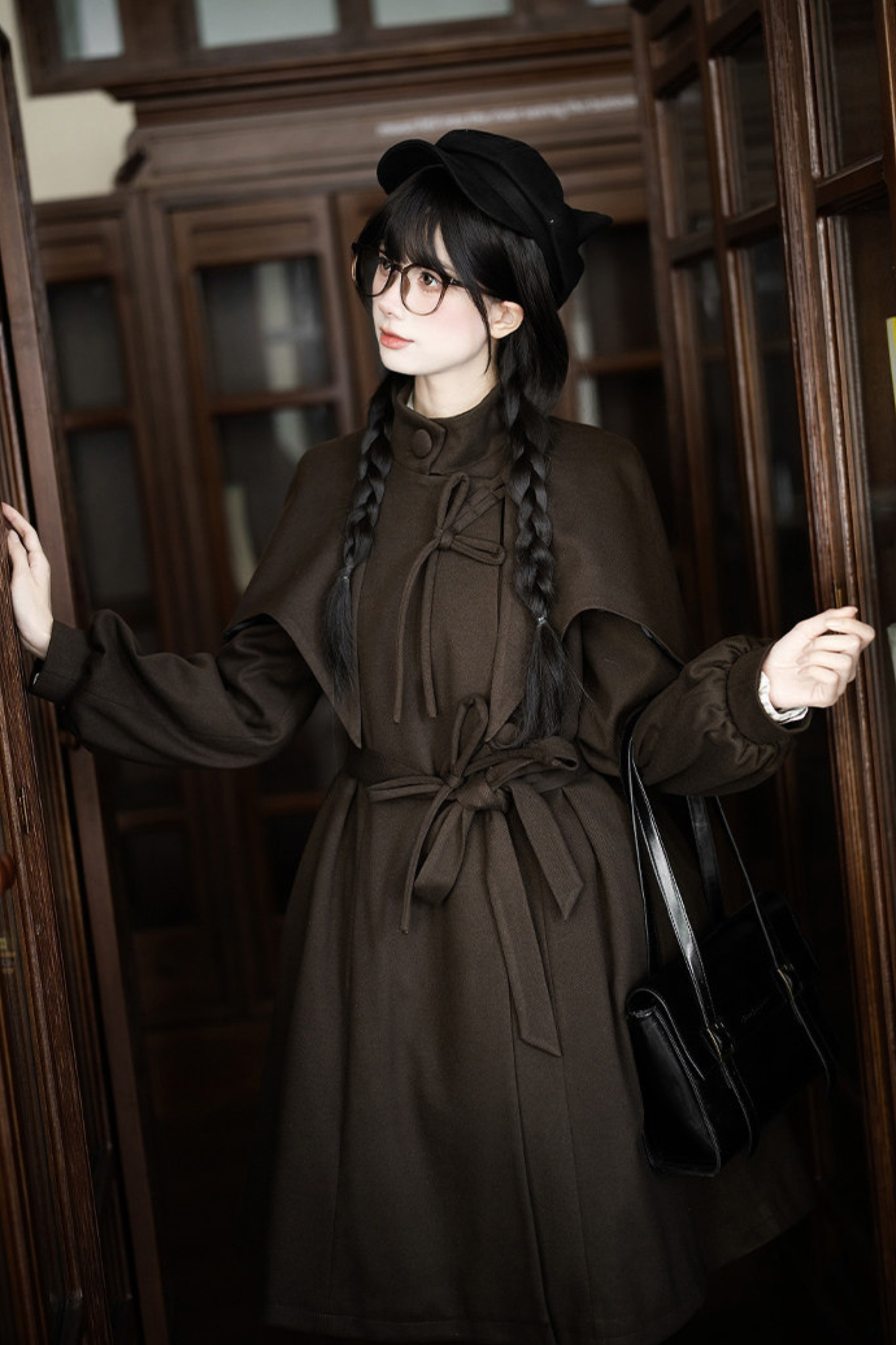 Baker Street Cloak Coat + Striped Dress + Pumpkin Pants + Hat