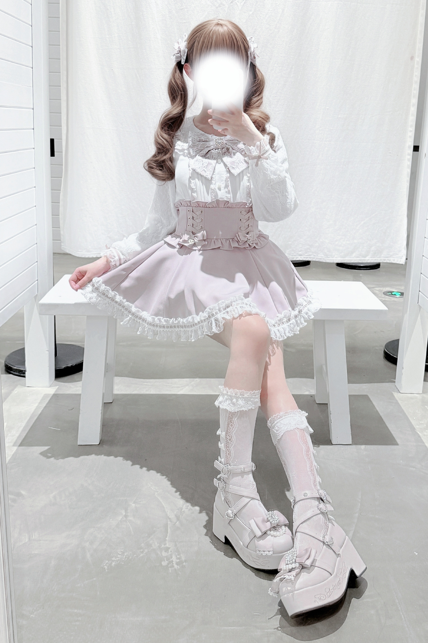 ドールカラーレースシャツ+キュロット