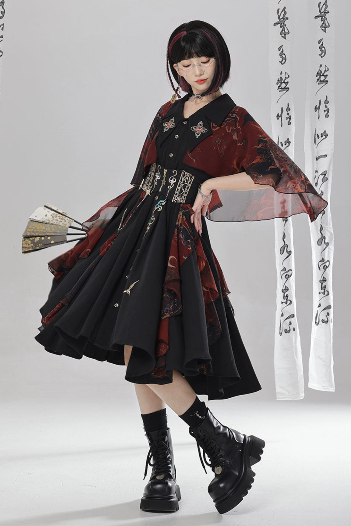 チャイナエンブロイダリードレス+ベルト+ガードル