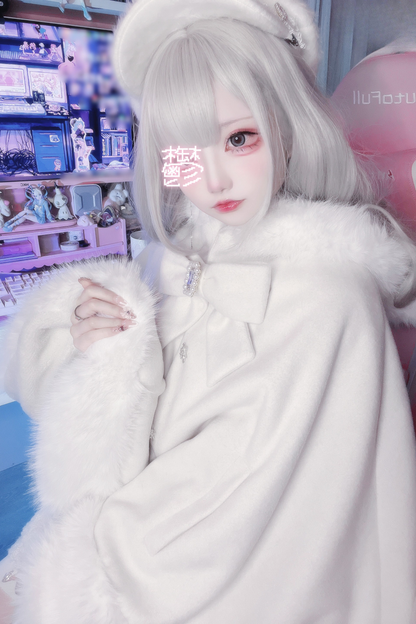 猫耳ドリルバックルウールマント