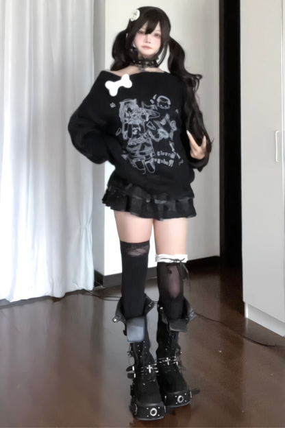 Bone Girl Print One Shoulder Top