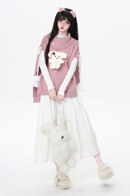 タートルネックショールニットプルオーバーケープ