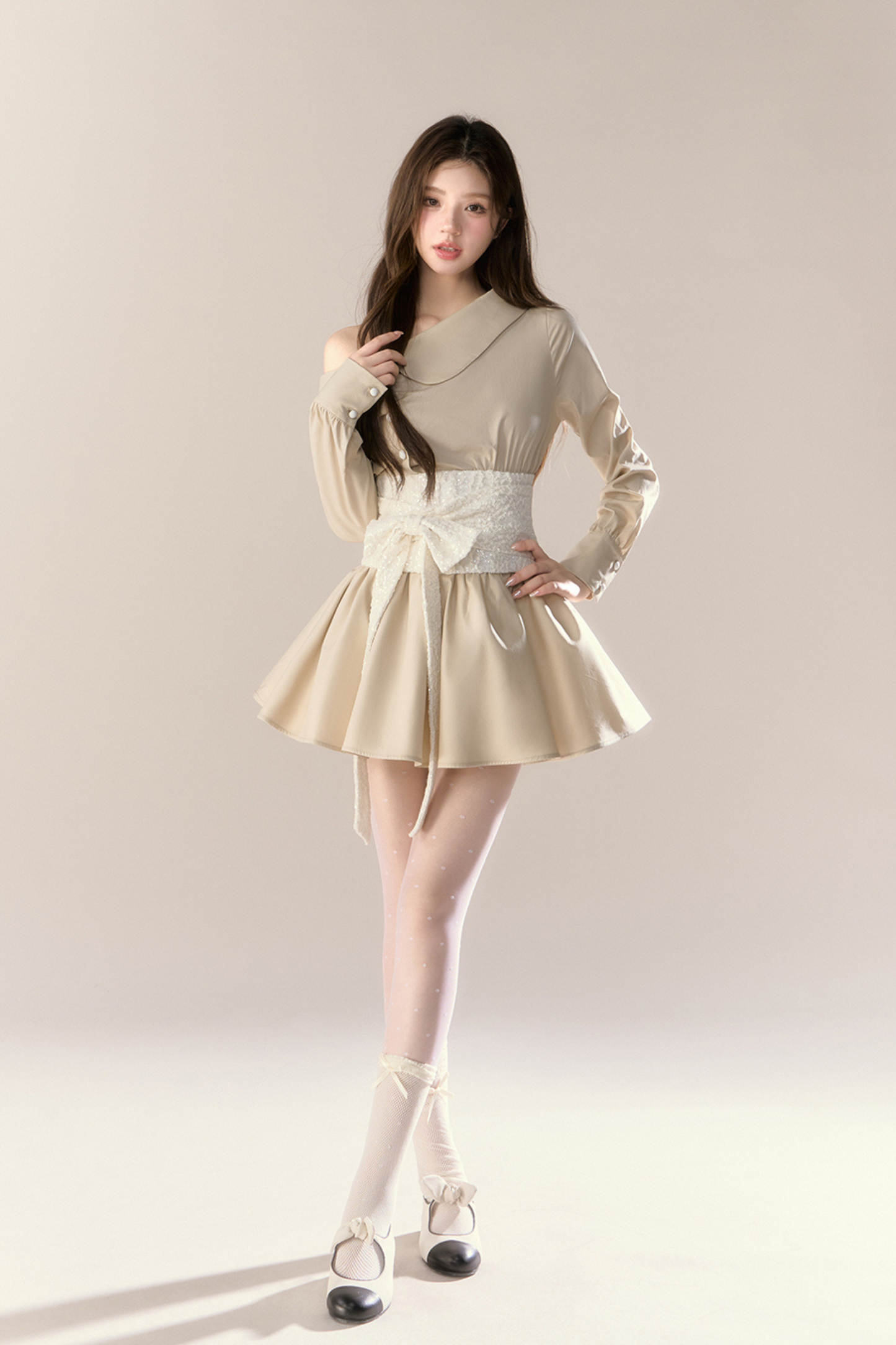 ハートビートシグナルオフショルダーシャツワンピース