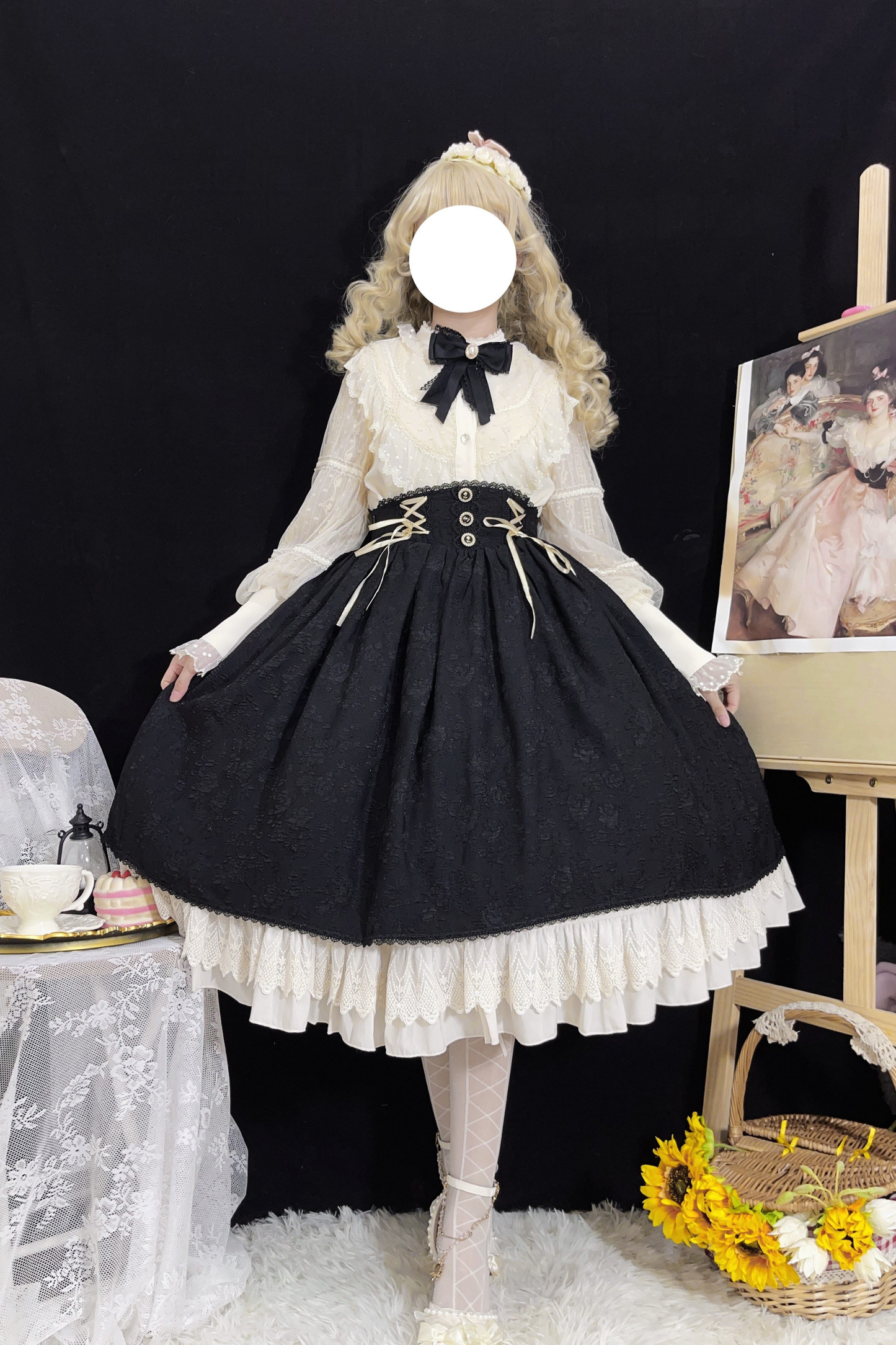 Retro Chic Lolita Shirt + Lace-up High Waist Lolita Skirt