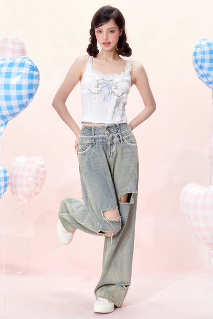 レーススイートリボンデザインコルセットトップス