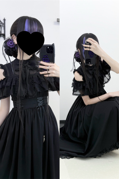 Dark Kawaii Schulterfreies Spitzenkleid
