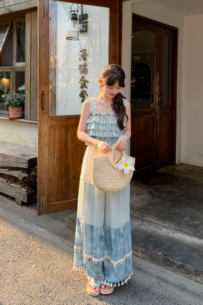 シーブルーデザインワイドパンツ