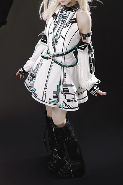 [Reservation Product] Machine Warrior Lolita Technology Printed Dress + Sleeve + Bunny Ear Cutucha