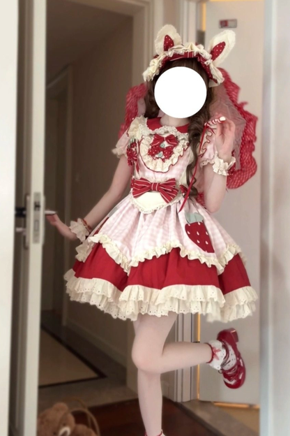 Dream Pastry Lolita Dress + Apron + Hairband + Sleeves + Bonnet