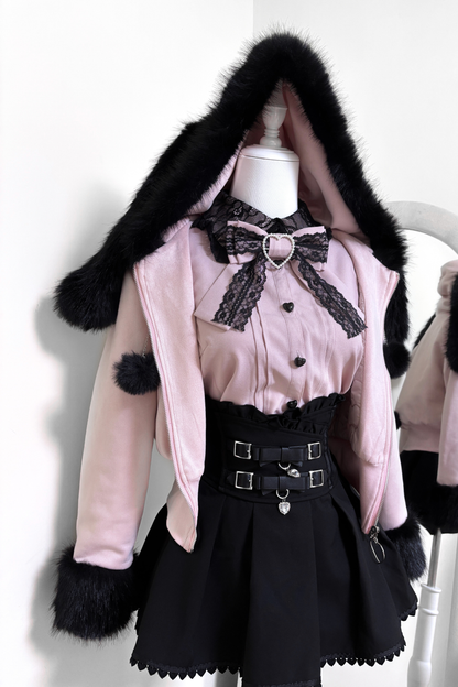 Hasenohren-Kapuzen-Wildlederjacke