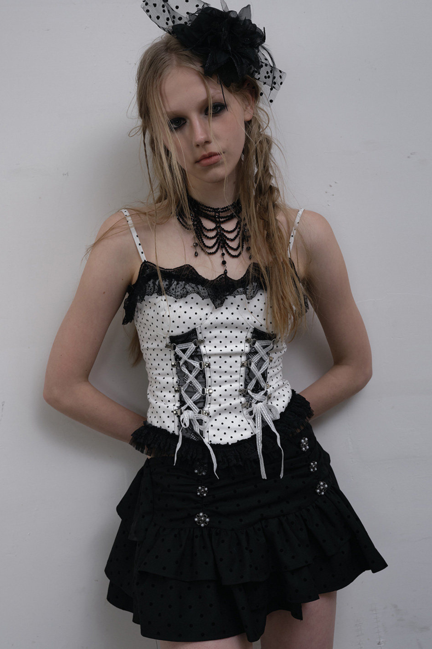 Dark Punk Punktmuster-Schnür-Unterhemd