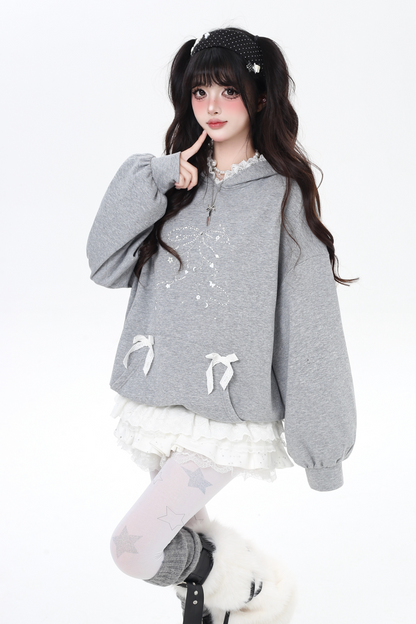 リボンデザインルーズフードスウェット