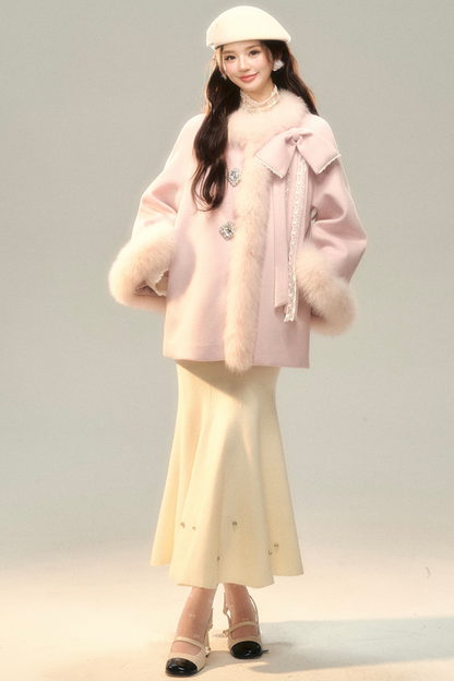 Fur Ribbon Sweet Girl Coat