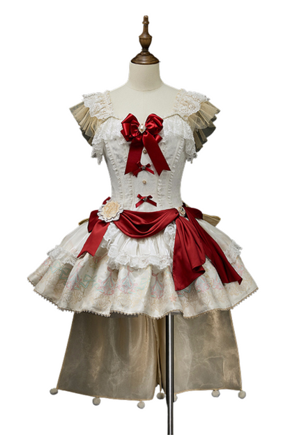 白雪プリンセスロリータドレス+ボンネット+レースチョーカー