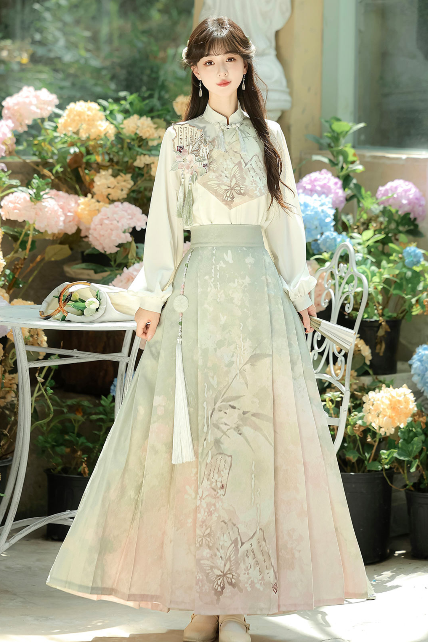 Retro china top + long skirt