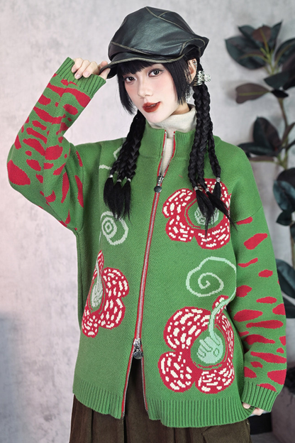 Rafflesia Flower Pop Zip Cardigan