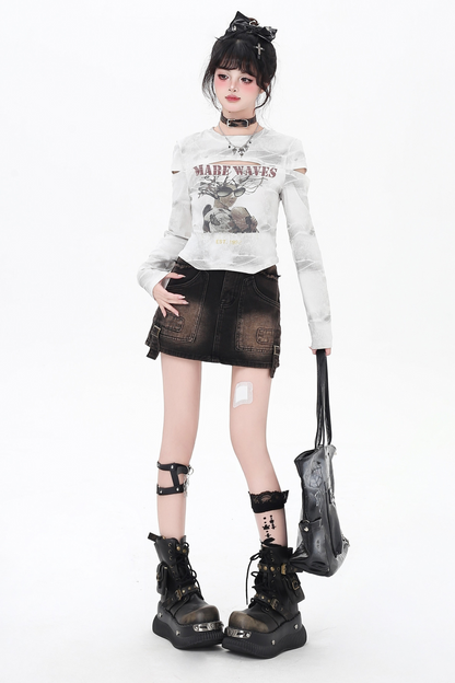 ダークデザインスリムタイトトップス