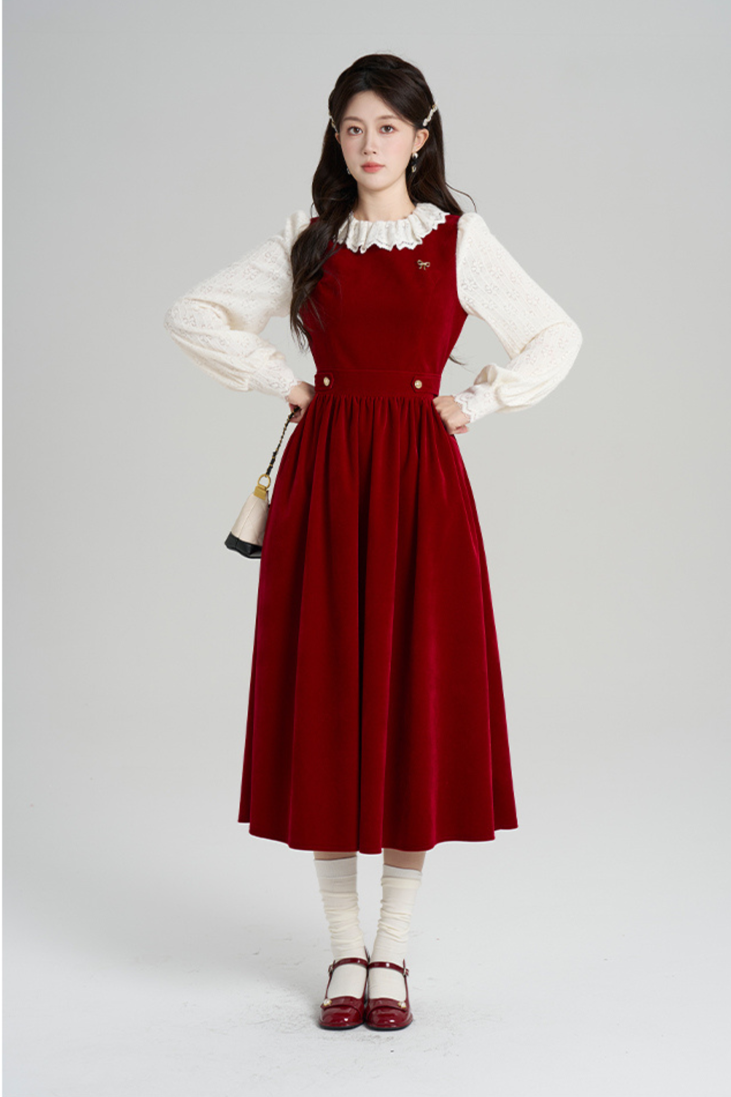 レッドベルベットレトロガーリーフレアドレス
