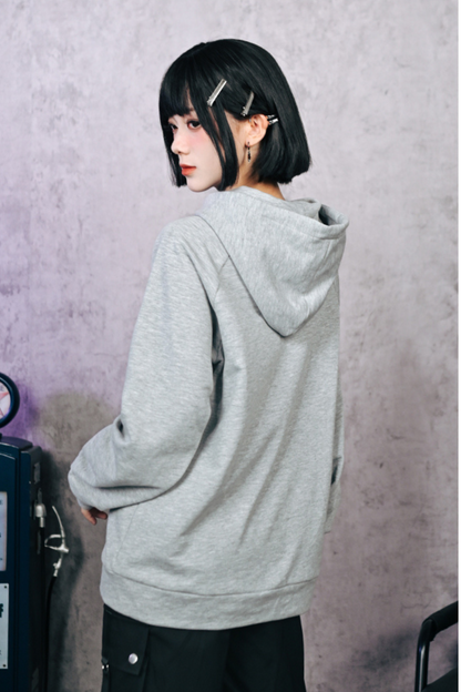 Gray Hooded Trendy Style Casual Top