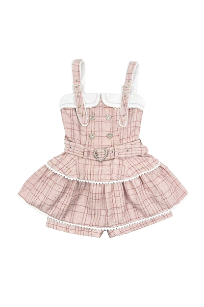 Check Design Suspender Skirt + Pants