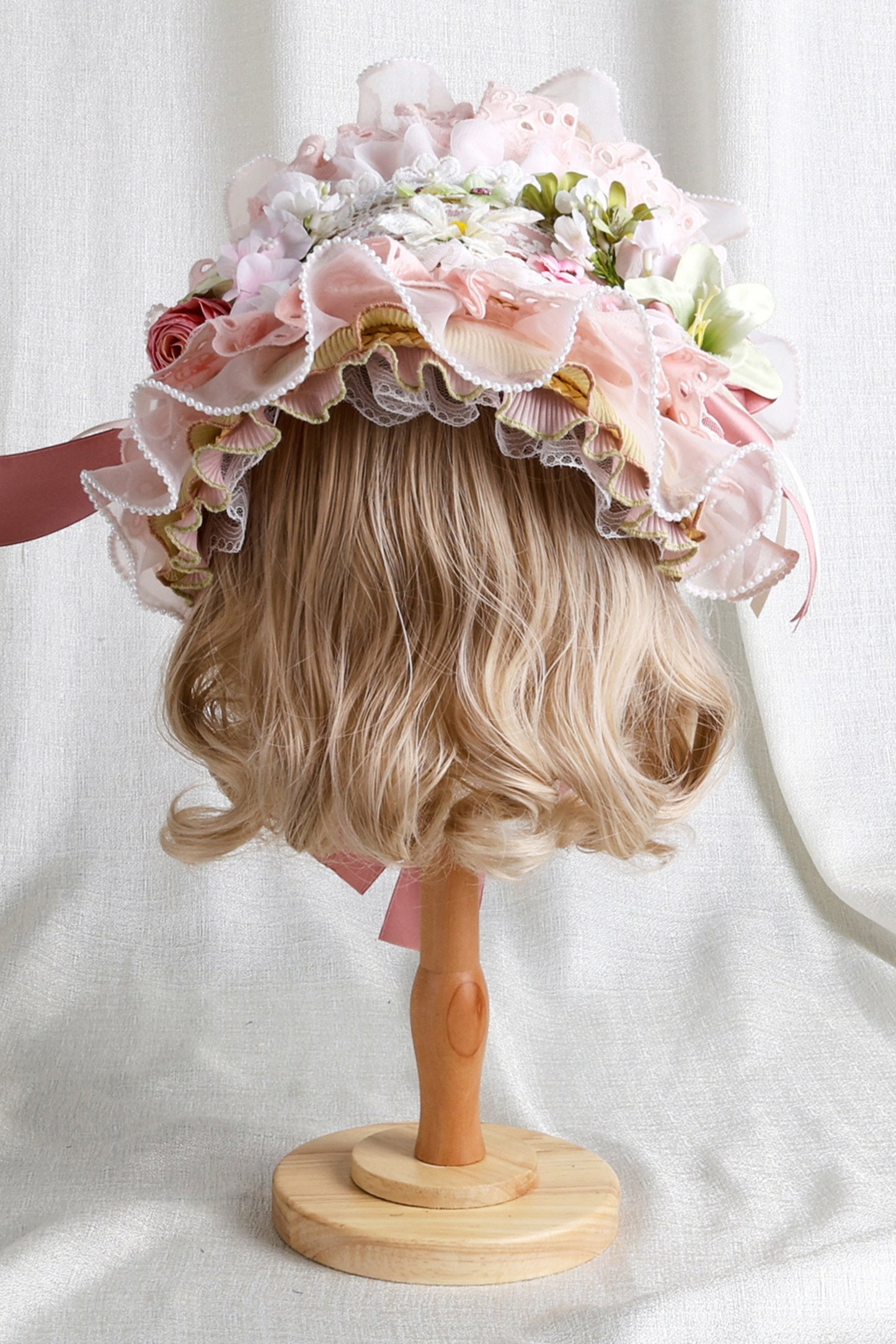 カントリーブーケロリータボンネット+フラットハット+クリップハット+ヘアバンド