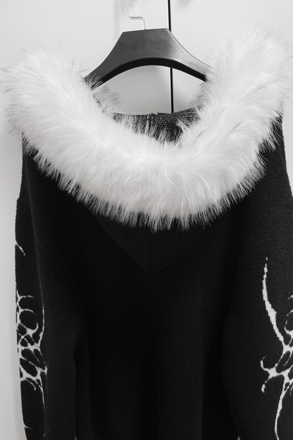 ゴシックファーフードルーズジップカーディガン