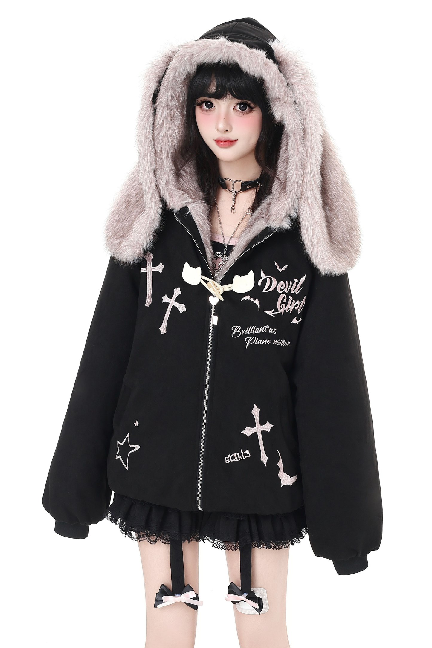 バニーファーフードジップジャケット