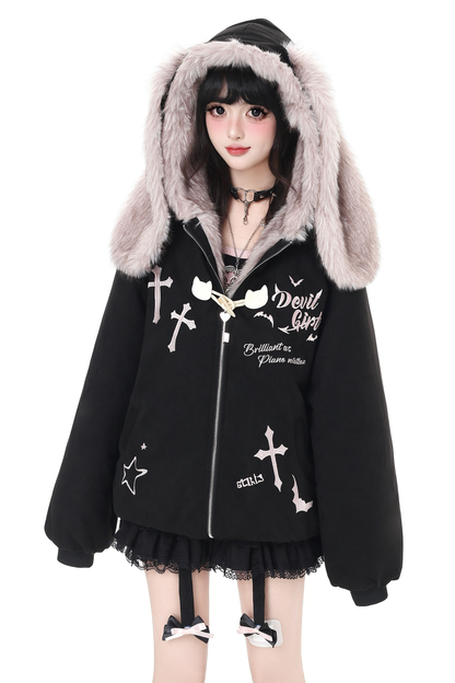 バニーファーフードジップジャケット