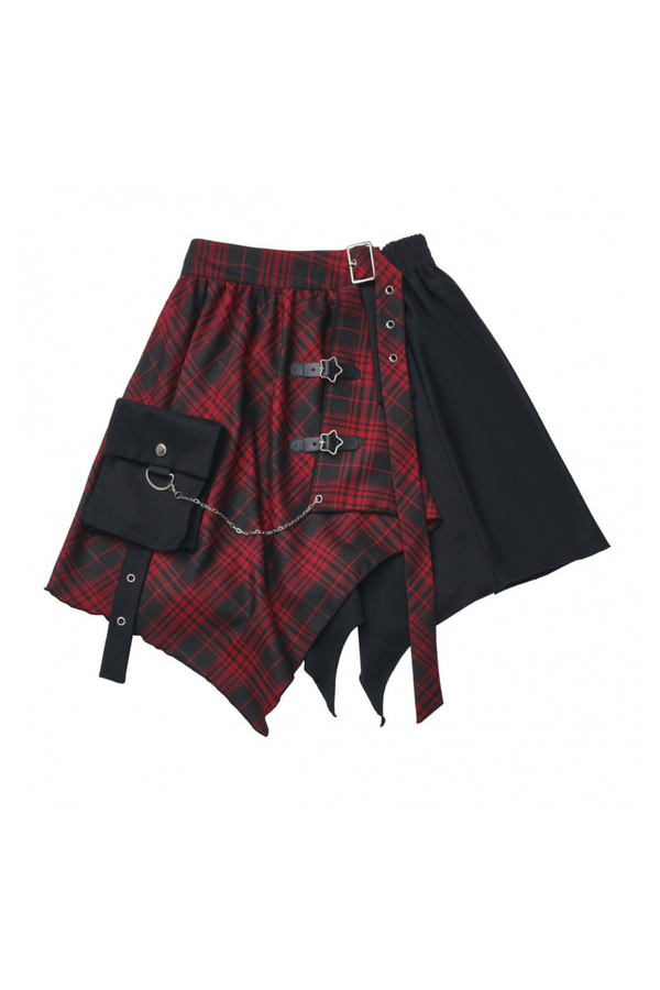 Dark Loose Sweater + Checked Asymmetrical Skirt