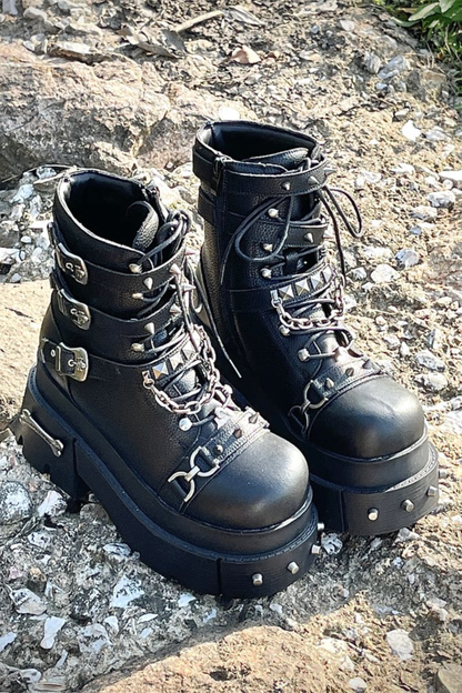 가죽 펑크 플랫폼 부츠