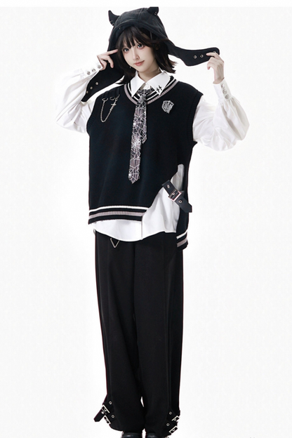 Dark Knight College vest + shirt + suspender skirt + pants + tie