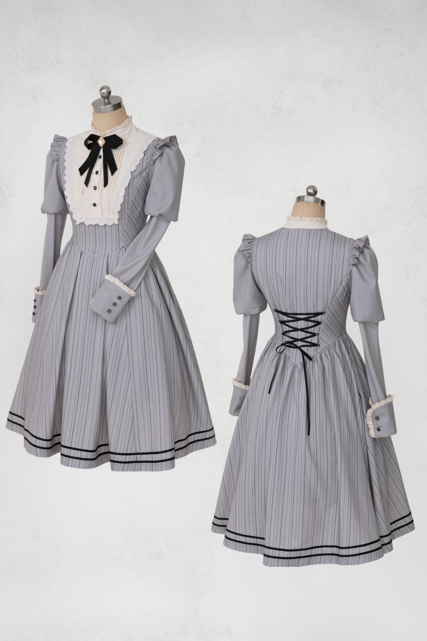 【8月18日予約締切】グレーストライプアンドフォググラデーションクラシカルドレス＋ハット＋ヘアクリップ