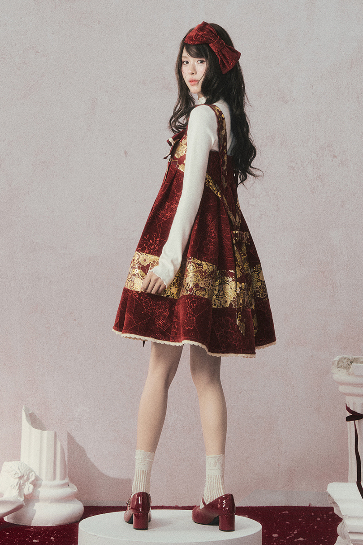 ベルベットダークレッドドレス+トップス+ジャケット+アクセサリー